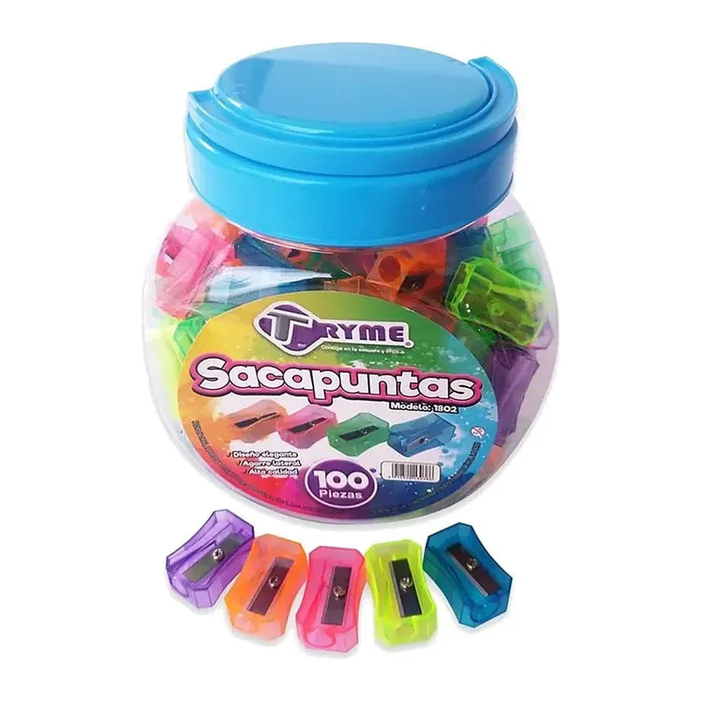 Sacapuntas Try Me Transparente, Colores intensos, 100 piezas