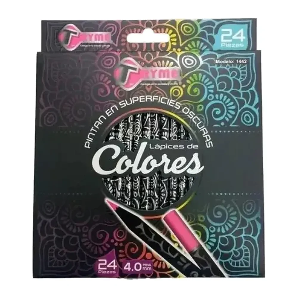 Lápices de Colores Tryme para Superficies Oscuras, Punta 4.0 mm, 24 piezas