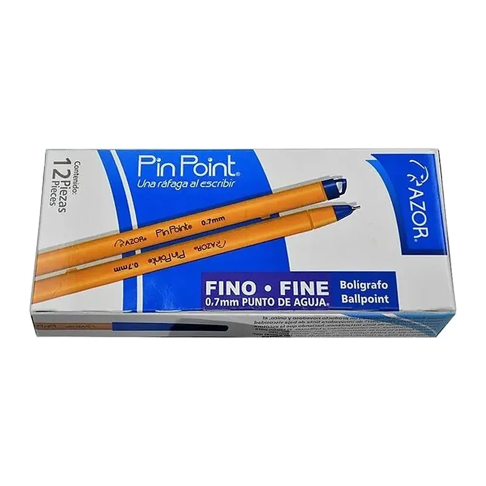 Bolígrafo Azor Pin Point, Azul punta aguja 0.7 mm, 12 piezas