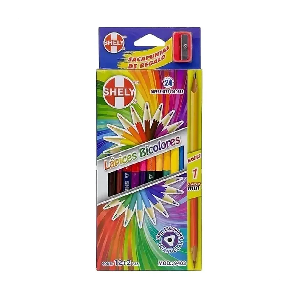 Lápices de Colores Shely Triangulares Doble Color, 24 tonos, 12 piezas
