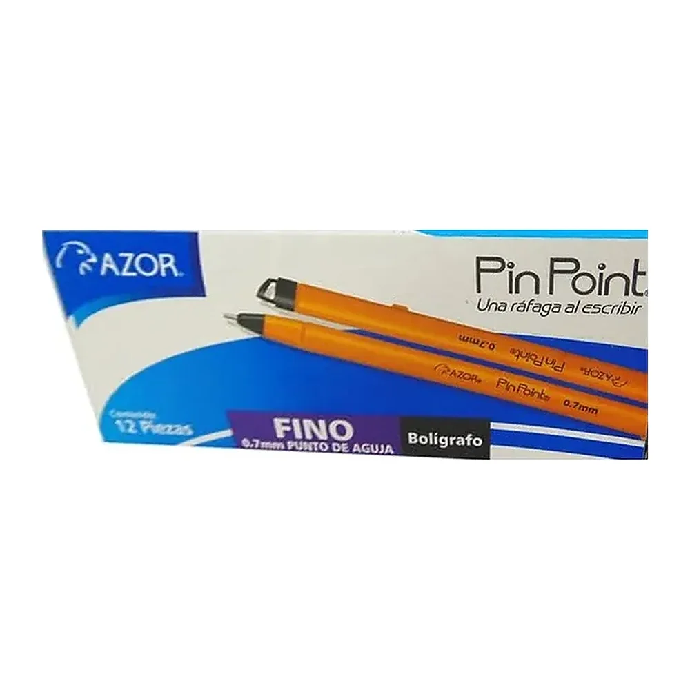 Bolígrafo Azor Pin Point, Negro punta aguja 0.7 mm, 12 piezas