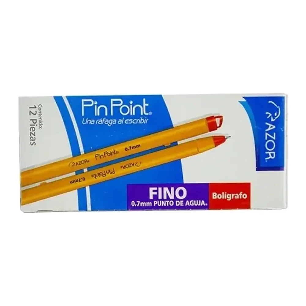 Bolígrafo Azor Pin Point, Rojo punta aguja 0.7 mm, 12 piezas