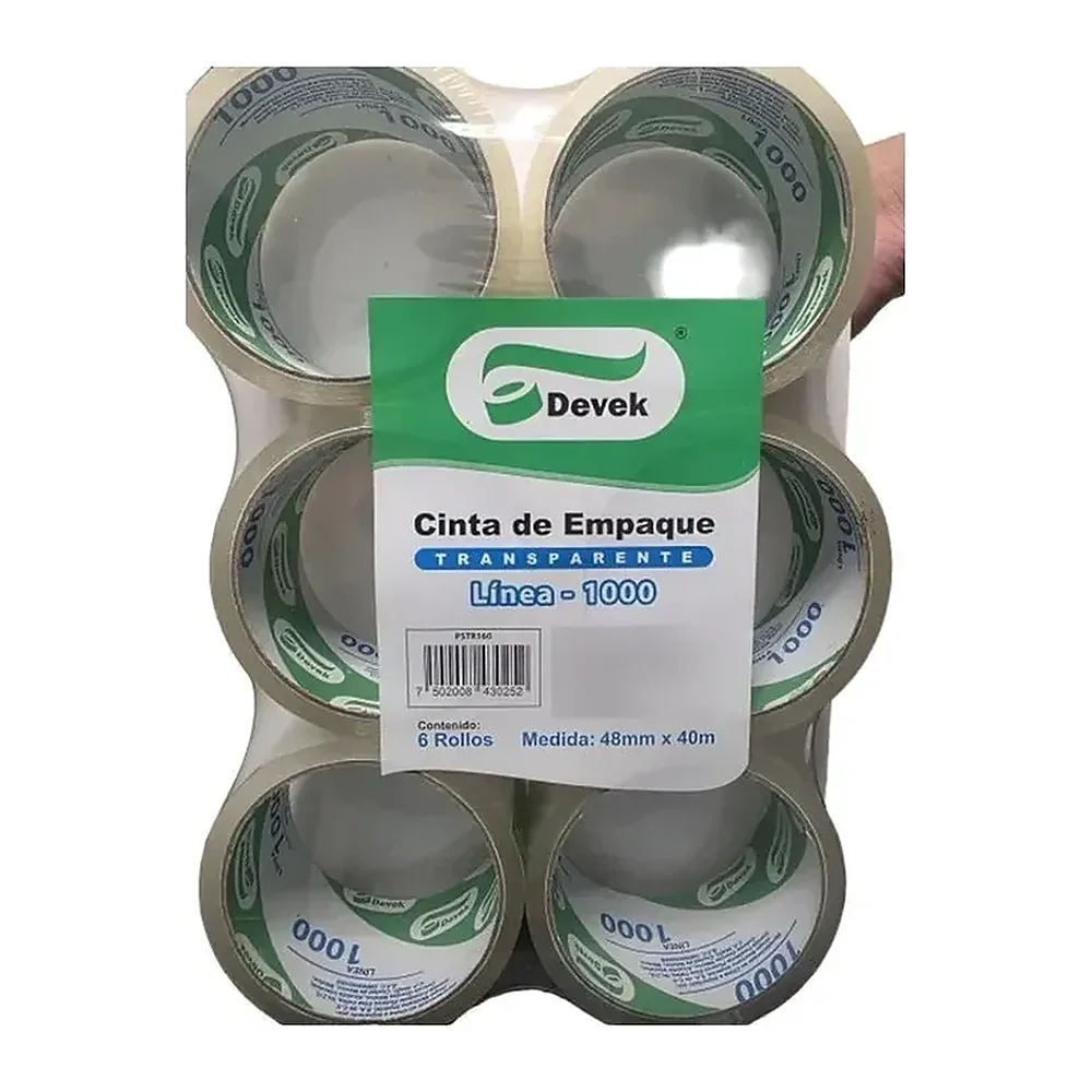 Cinta de Empaque Devek 1000, 48 mm x 40 m, 6 piezas