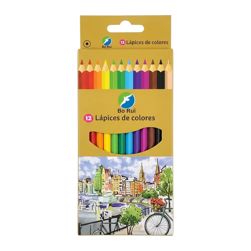 Lápices de Colores Triangulares, Diseño dorado, 12 piezas