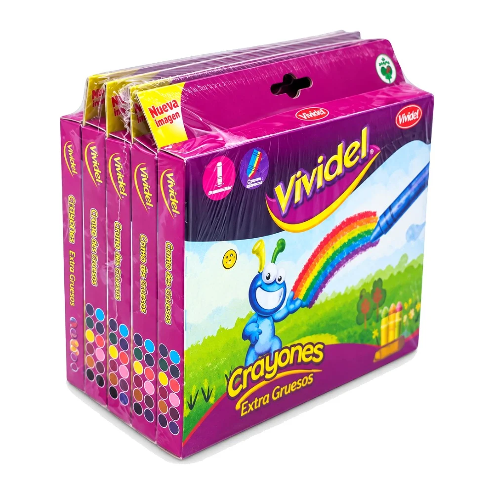 Crayones Vividel Extra Gruesos, 5 cajas de 12, 60 piezas