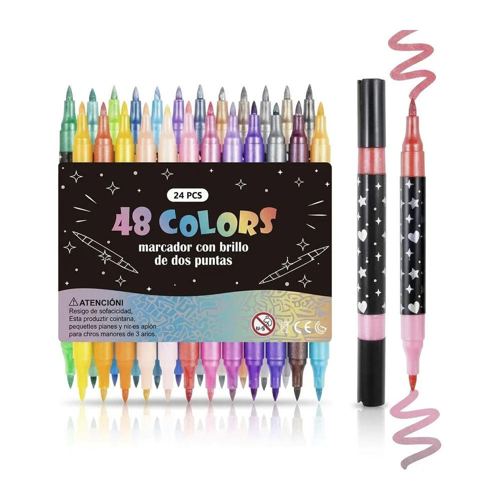 Marcadores Glitter Dual Tip, Doble punta, 48 piezas