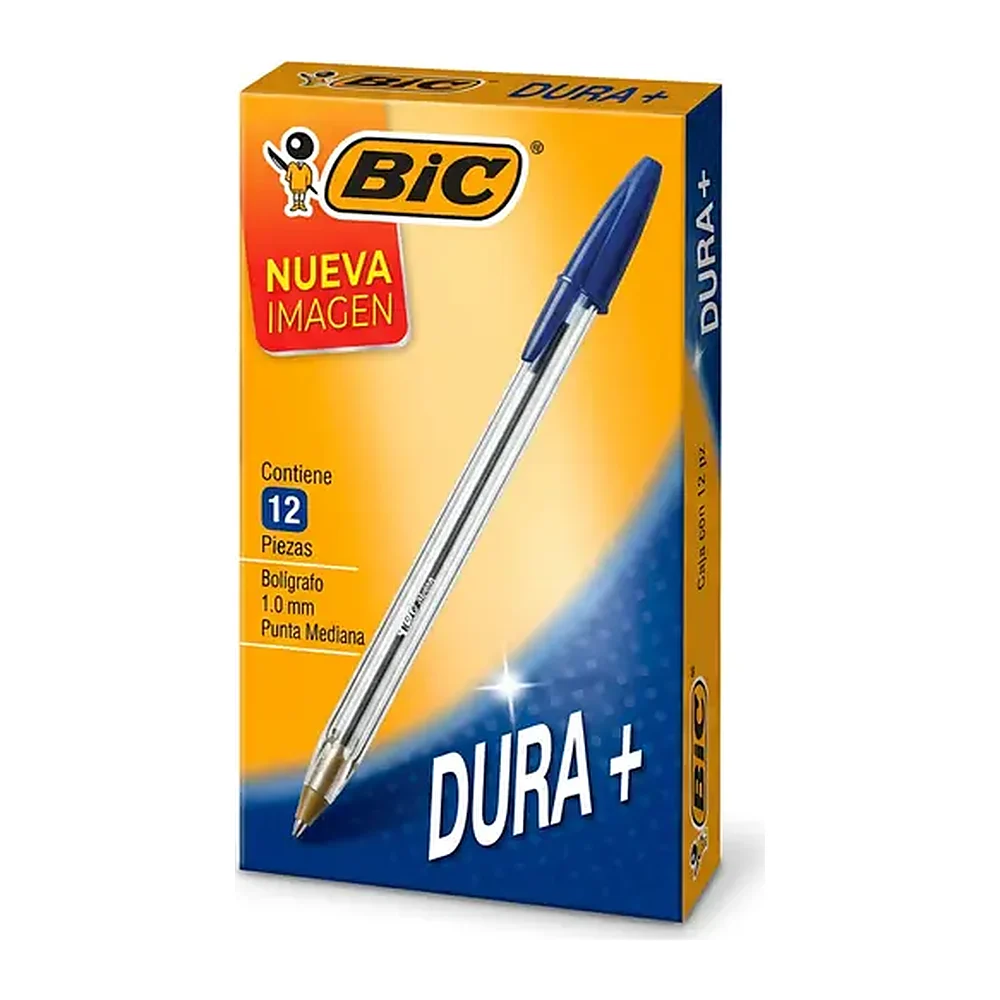 Bolígrafo BIC Dura+, Azul punto mediano, 12 piezas