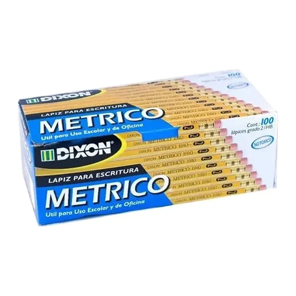 Lápiz Dixon Métrico No. 2, Hexagonal con goma, 100 piezas