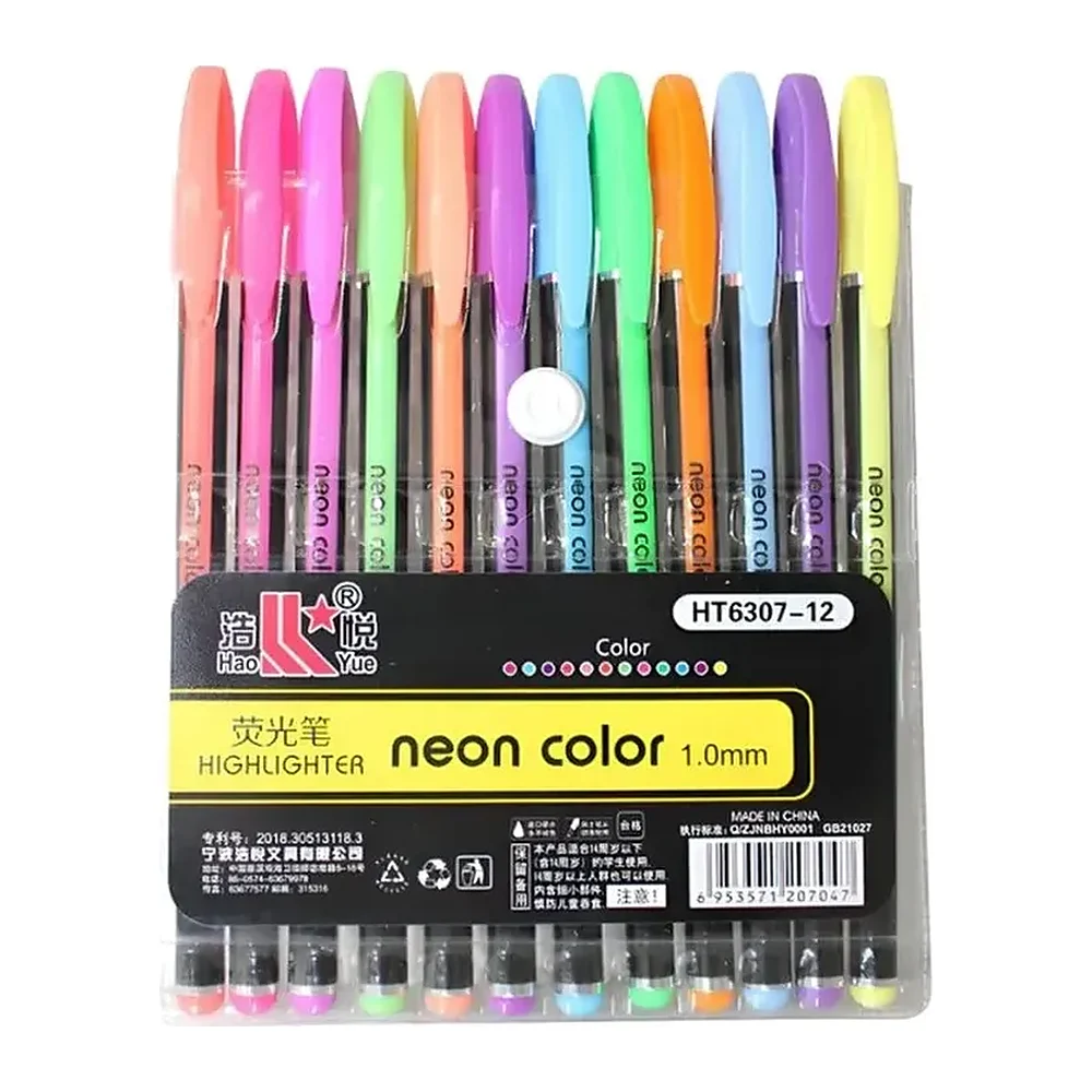 Plumas de Gel Neón, Punta 1.0 mm, 12 piezas
