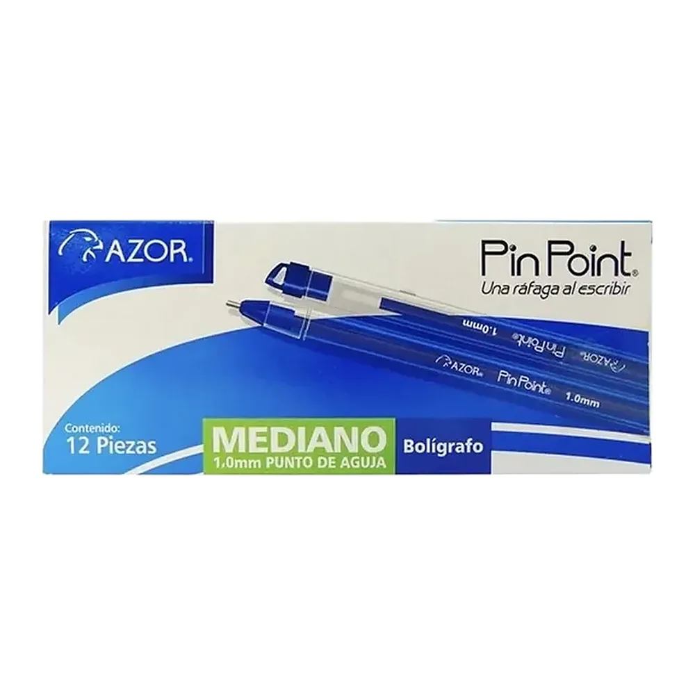 Bolígrafo Azor Pin Point, Azul punta aguja 1.0 mm, 12 piezas