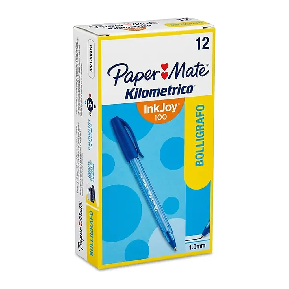 Bolígrafo Paper Mate Kilométrico InkJoy 100, Azul, 12 piezas