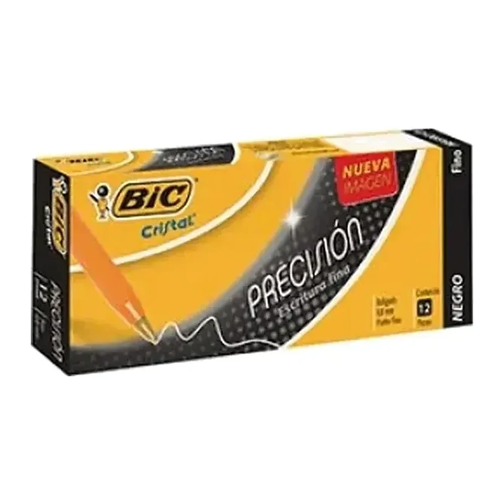 Bolígrafo BIC Cristal, Negro punta fina 0.8 mm, 12 piezas