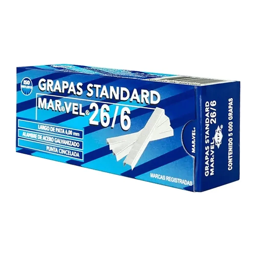 Grapas Standard Marvel 26/6, Cinceladas, 5000 piezas