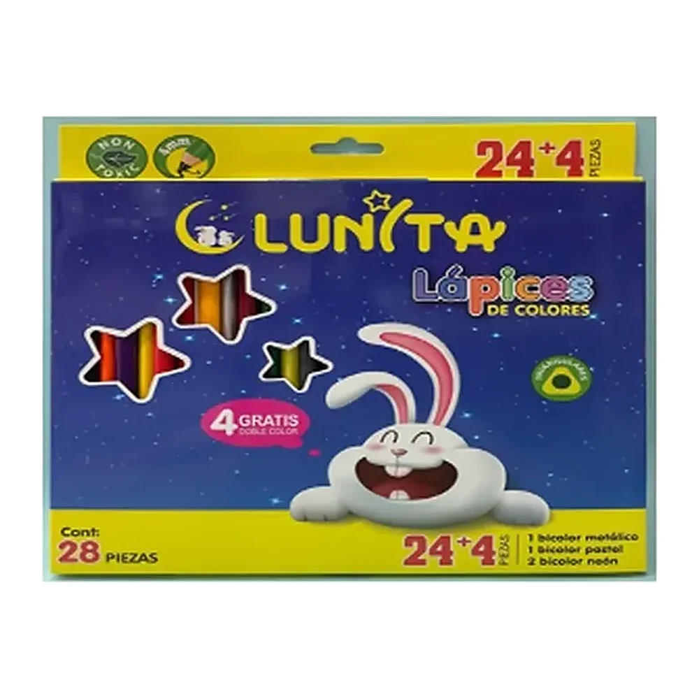 Lápices de Colores Borrables Lunita, Mina 4.2 mm, 28 piezas